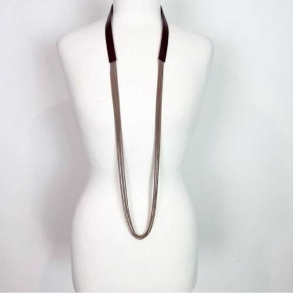 NWT Charlie Paige Brown  Leather Chain Wrap Choker